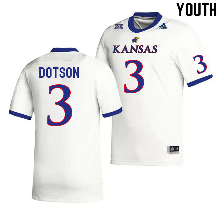 Youth #3 Mello Dotson Kansas Jayhawks College Football Jerseys Stitched Sale-White